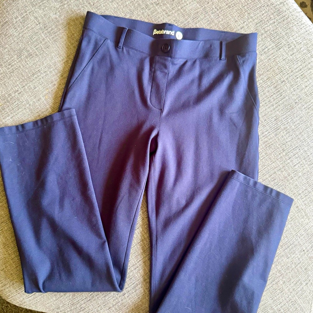 Betabrand Dress Pant Yoga Pants Women's L Navy Stretch Straight Leg